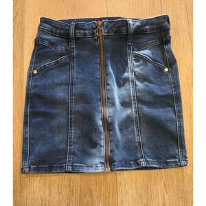 Guess Women's Georgia Full Zip Front Seam Dark Blue Denim Skirt Size S Y2K